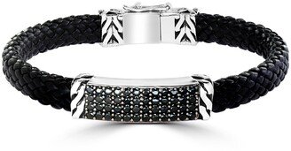 Sterling Silver Pavé Black Spinel Leather Bracelet