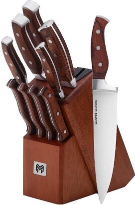 Miso Master Supreme Series 11-Piece Wood Handle Knife Set in Walnut Block Integrated Sharpener