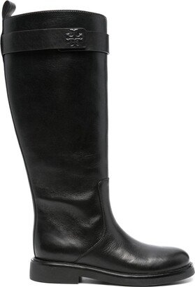 Double T leather knee boots