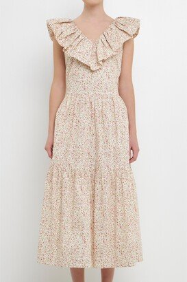 Women's Floral Ruffled Midi Dress