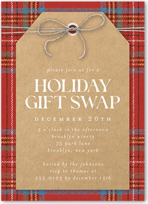 Holiday Invitations: Gift Tag Fun Holiday Invitation, Red, 5X7, Holiday, Pearl Shimmer Cardstock, Square