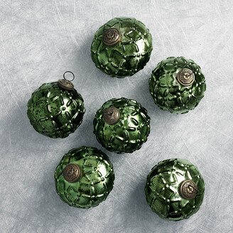 Crosshatch Mercury Glass Ornaments, Set of Six