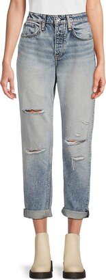 Rosa Mid Rise Distressed Cropped Boyfriend Jeans