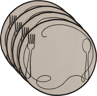Misette Off-White Line Drawing Embroidered Linen Placemat Set