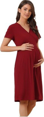 cheibear Womens Tie Back Casual V-Neck Maternity Short Sleeve Lounge Dress Red X Large