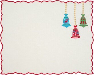 Km Home Collection Set Of Two Christmas Bells Embroidery Cotton Placemat