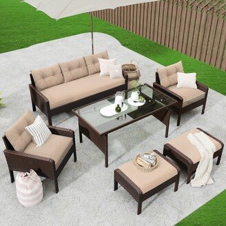 Zeus & Ruta 6-Piece Outdoor Patio PE Wicker Rattan Sofa Set with Removable Cushion