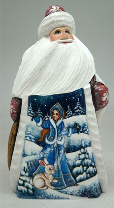 G.DeBrekht Woodcarved and Hand Painted Snow Maiden with Bunny Santa Figurine