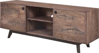 Fish Transitional Solid Mango Wood TV Stand, Gray