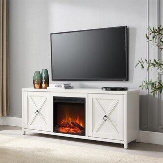 Henn& Hart White TV Stand with Log Fireplace Insert - Henn&Hart