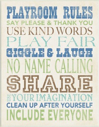 Boys Playroom Rules Typography Wall Plaque Art, 13 x 19