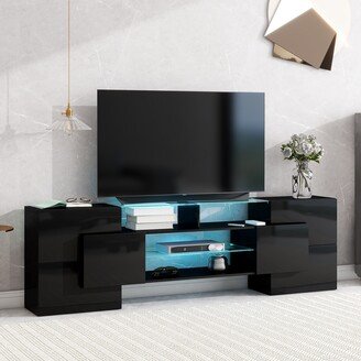 Global Pronex Unique TV Stand with 2 Glass Shelves, Entertainment Center for TVs Up to 80, TV Cabinet with LED Color Changing Lights