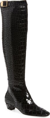 90s Croc Embossed Patent Leather Over the Knee Boot