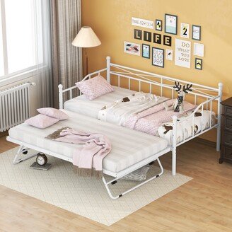 Siavonce Twin Size Metal Daybed with Twin Size Adjustable Trundle