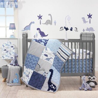 Roar Blue/Gray/White Dinosaur 6-Piece Nursery Baby Crib Bedding Set