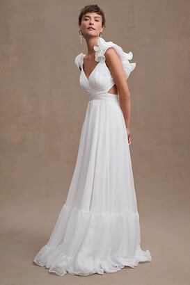 Indy A-Line Ruffled Back-Lace Chiffon Gown