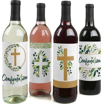 Big Dot Of Happiness Confirmation Elegant Cross - Religious Decor - Wine Bottle Label Stickers - 4 Ct