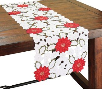 Holiday Poinsettia Embroidered Cutwork Table Runner, 54