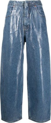 Glossy-Finish Wide-Leg Jeans