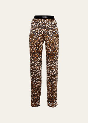 Leopard-Print Silk Pajama Pants-AA