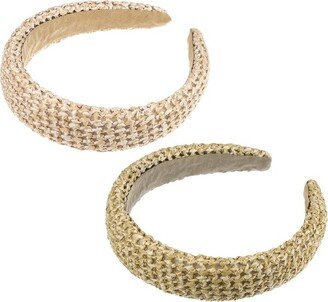 Unique Bargains Women's Bohemian Style Straw Rattan Sponge Headband Khaki Pink 2 Pcs