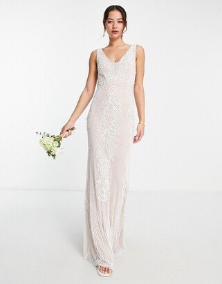 Bridal premium embellished v neck maxi dress in ivory