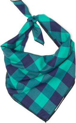 The Worthy Dog Buffalo Check Claic Square Tie-On Bandana - Green/Navy - S