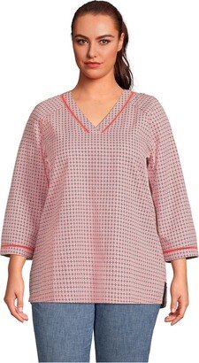 Women's Plus Size Rayon 3/4 Sleeve V Neck Tunic Top