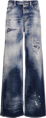 Traveler denim distressed wide jeans