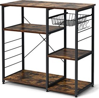 Industrial Kitchen Baker's Rack Microwave Shelf with 6 Hooks - 35.5