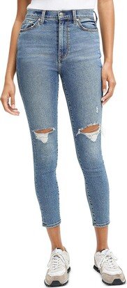 Womens Distressed Ankle High-Waist Jeans