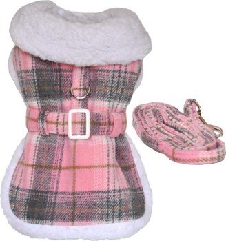 Doggie Design Fleece-Lined Dog Harness Coat - Pink & White Plaid(2X-Large)