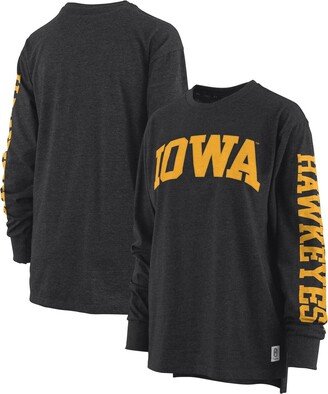 Women's Pressbox Heathered Black Iowa Hawkeyes Two-Hit Canyon Long Sleeve T-shirt