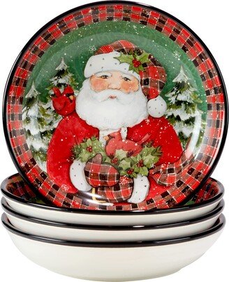 Christmas Lodge Santa 9 Soup/Cereal Bowls, Set of 4, Multicolor