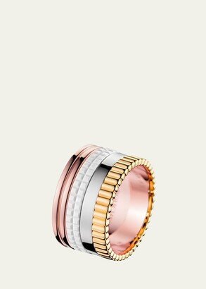 Quatre Large Ring in Tricolor Gold and White Ceramic, Size 52