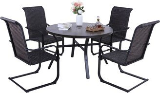 Sophia & William 5-piece Patio Dining Set, 4 C-Spring Rattan Chairs and 1 Metal Table with Umbrella Hole