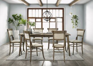 7 Piece Dining Table Set with 6 Fabric Dining Chairs