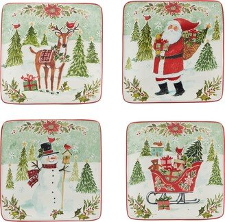 Joy of Christmas 6 Luncheon/Canape Plates, Assorted Designs, Multicolor, Small, Set of 4