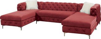 3 Piece Velvet Upholstered Sectional Sofa Set with Metal Legs in Red