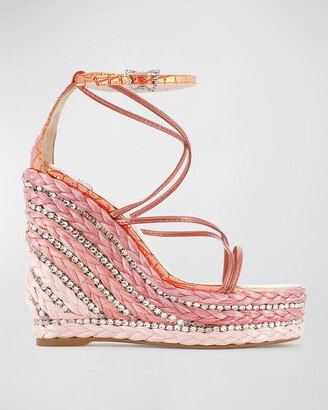 Venus Metallic Croc-Embossed Leather Espadrille Sandals