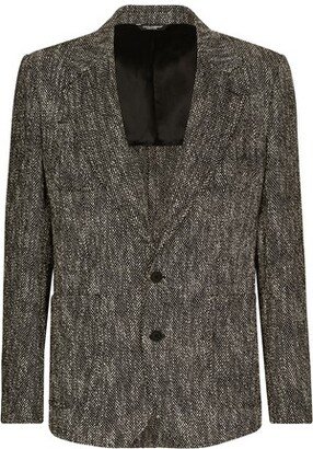 Herringbone Tweed Cotton and Wool Single-Breasted Jacket