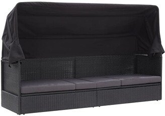 Patio Sofa Bed with Canopy Poly Rattan Black