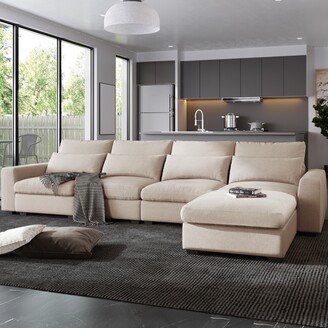 RASOO Linen L-Shape Sectional Sofa with Reversible Chaise and Pillows