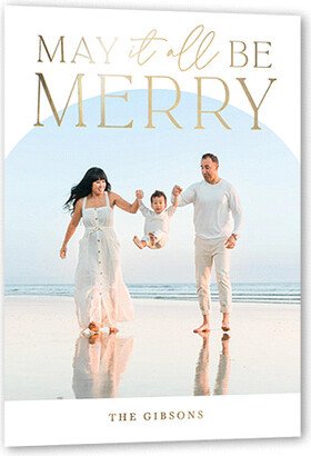 Holiday Cards: Joyful Arc Holiday Card, Gold Foil, White, 5X7, Christmas, Matte, Personalized Foil Cardstock, Square