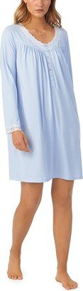 Sweater Knit Long Sleeve Short Gown (Light Blue) Women's Pajama