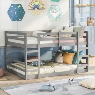 NINEDIN Full Over Full Bunk Bed with Two Ladder & Safety Guard Rails, Solid Wood Twin Size Low Bunk Beds for Teens/Adults