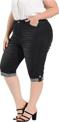 Agnes Orinda Women's Plus Size Mid-Rise Curvy Skinny Stretch Denim Jean Capri Black 1X