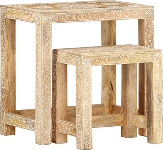 2 Piece Hand-painted Side Table Set Solid Mango Wood - 17.7 x 11.4 x 17.7