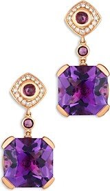 18K Strawberry Gold Couture Grape Amethyst, Raspberry Rhodolite & Diamond Drop Earrings