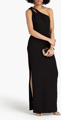 One-shoulder bow-embellished cutout cady gown